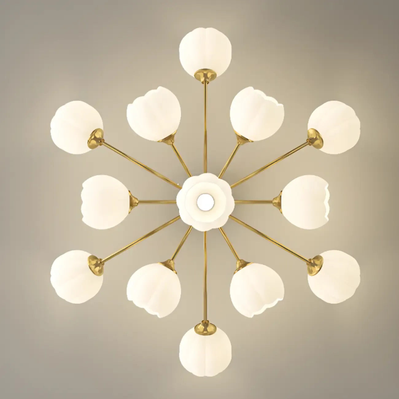 Plafonnier semi-encastré moderne en métal avec abat-jour floral en verre blanc et métal