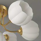 Plafonnier semi-encastré moderne en métal avec abat-jour floral en verre blanc et métal