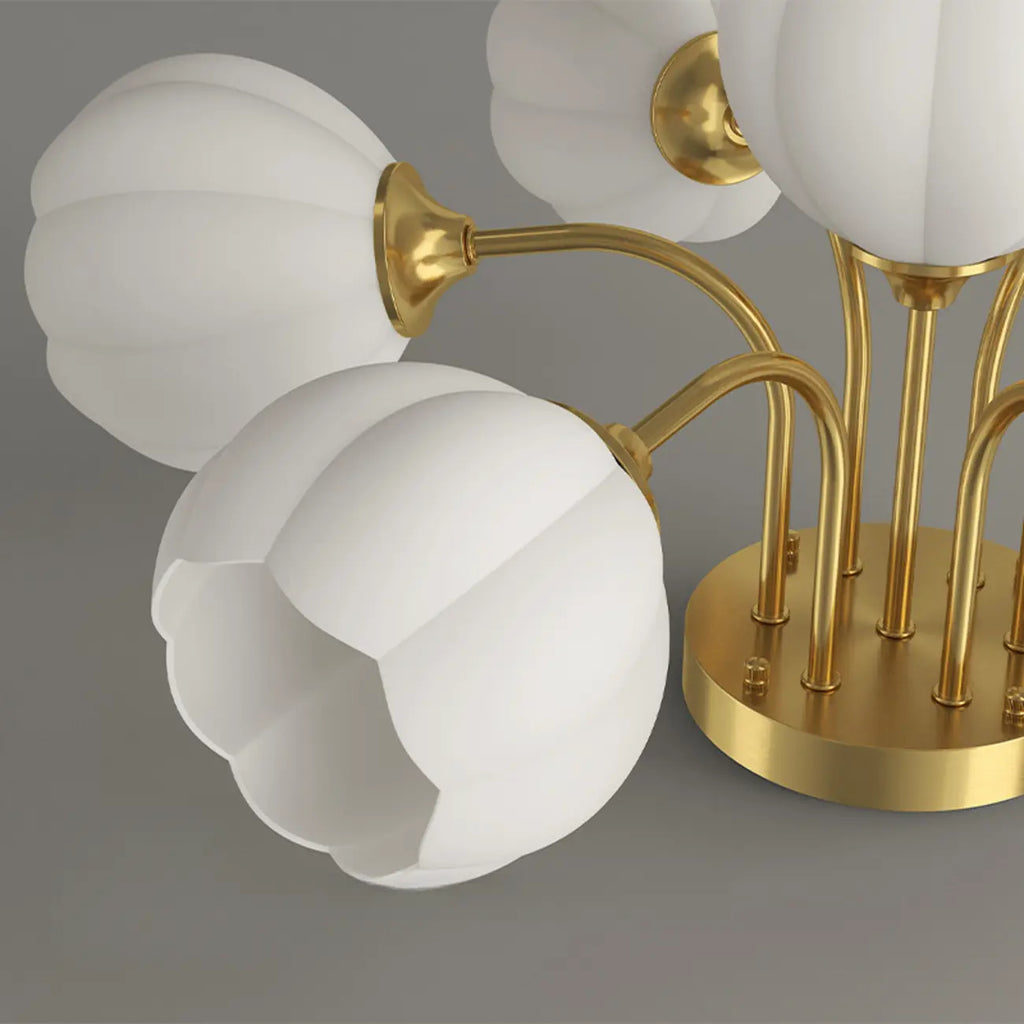 Plafonnier semi-encastré moderne en métal avec abat-jour floral en verre blanc et métal