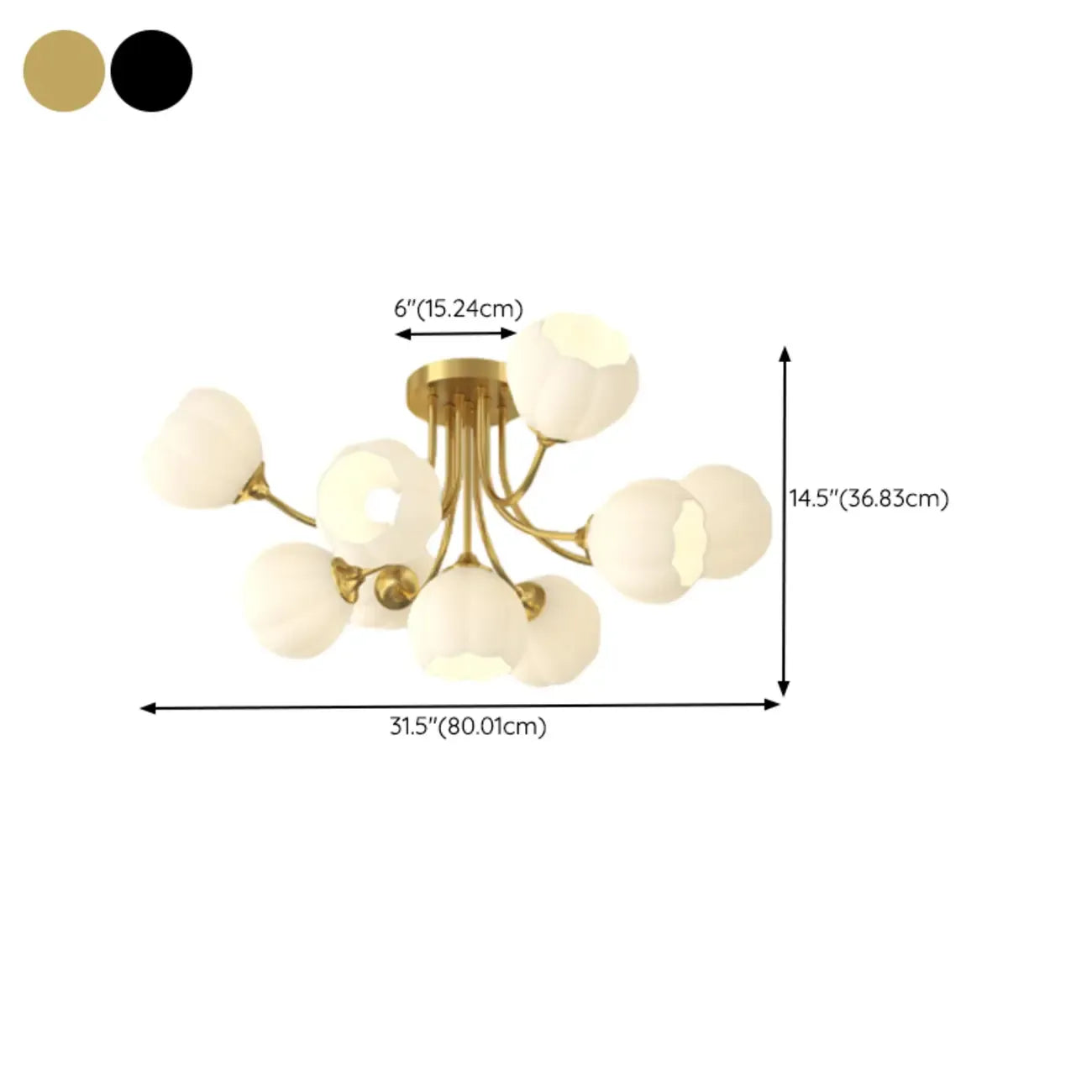 Plafonnier semi-encastré moderne en métal avec abat-jour floral en verre blanc et métal