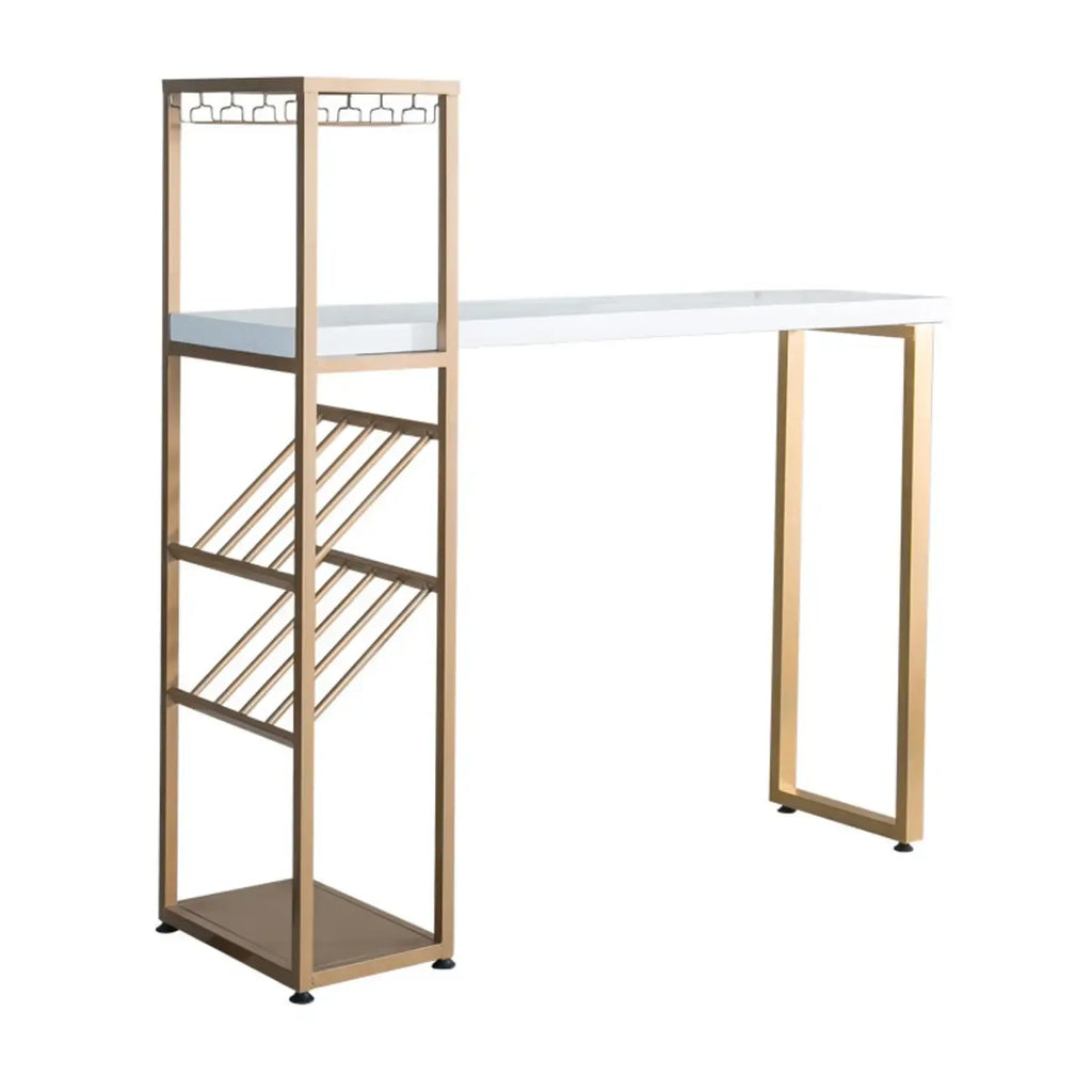 Tables de bar glamour blanches et dorées à 2 niveaux avec porte-verres à pied