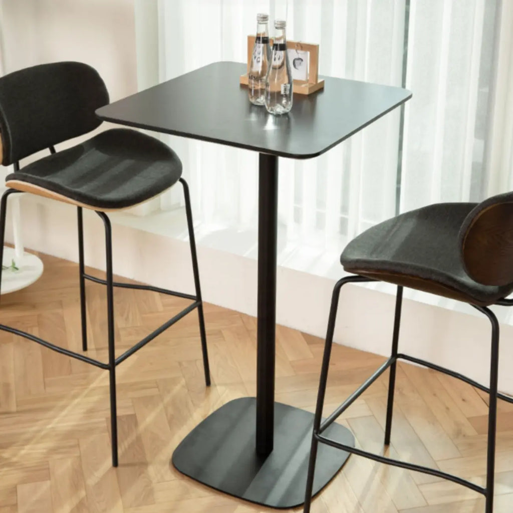 Table de bar carrée minimaliste noire avec piètement en métal pour 2 places