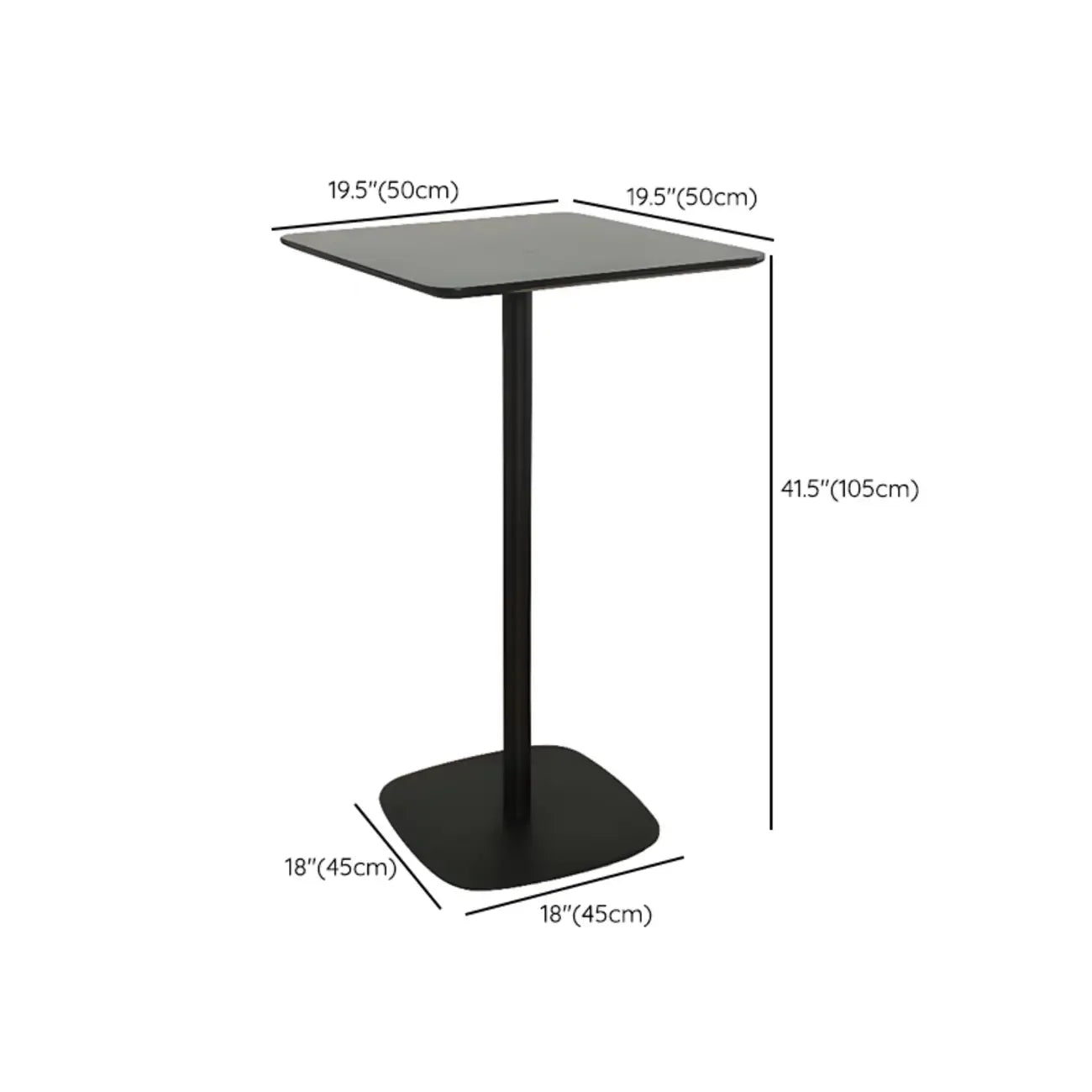 Table de bar carrée minimaliste noire avec piètement en métal pour 2 places
