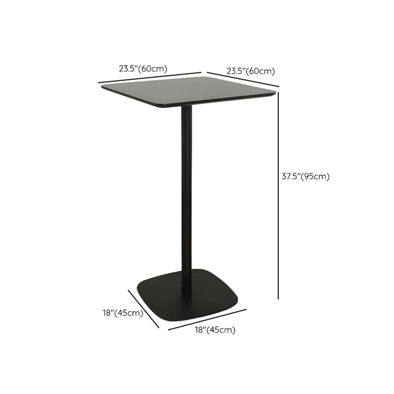 Table de bar carrée minimaliste noire avec piètement en métal pour 2 places