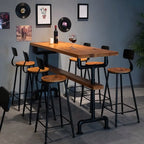 Tables de bar industrielles en bois brun avec plateau fixe et pieds en métal