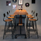 Tables de bar industrielles en bois brun avec plateau fixe et pieds en métal