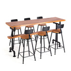 Tables de bar industrielles en bois brun avec plateau fixe et pieds en métal