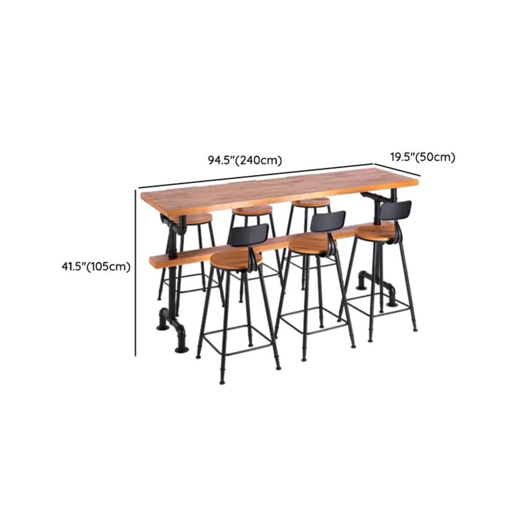 Tables de bar industrielles en bois brun avec plateau fixe et pieds en métal