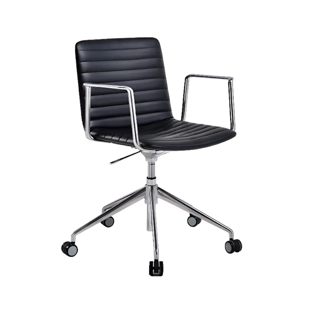 Chaise de bureau pivotante réglable en cuir noir et métal, moderne et élégante
