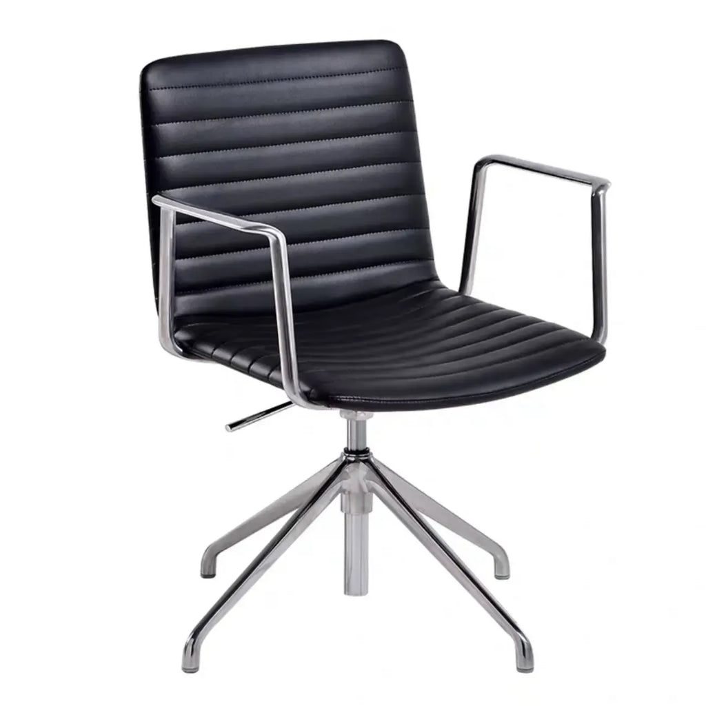 Chaise de bureau pivotante réglable en cuir noir et métal, moderne et élégante