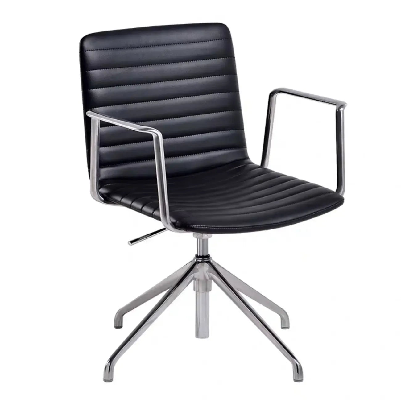 Chaise de bureau pivotante réglable en cuir noir et métal, moderne et élégante