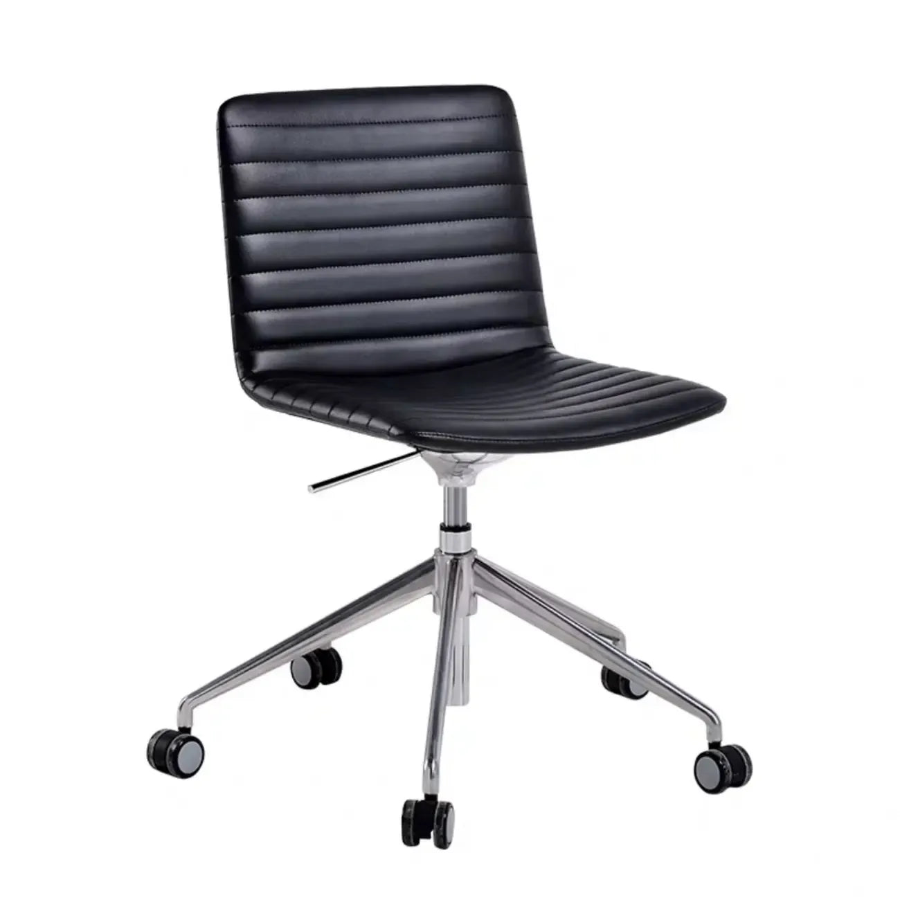 Chaise de bureau pivotante réglable en cuir noir et métal, moderne et élégante