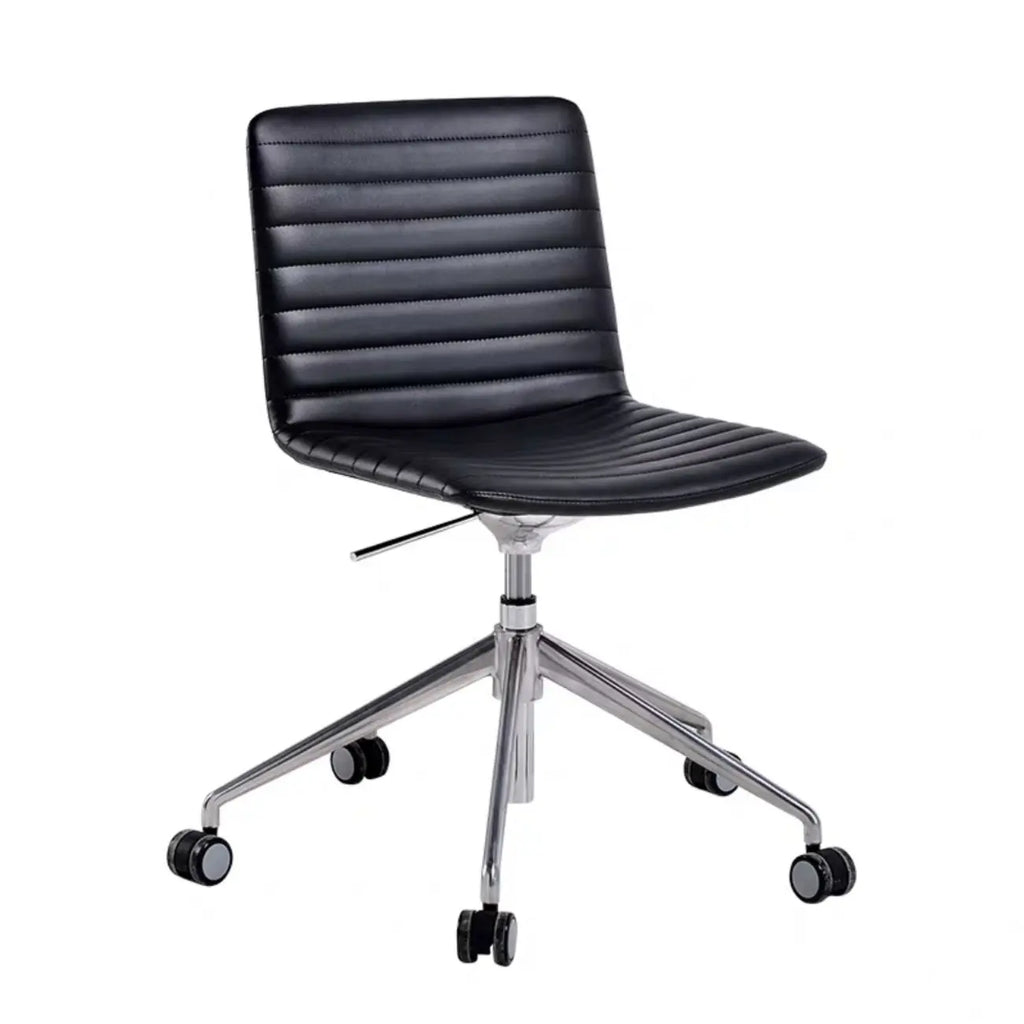 Chaise de bureau pivotante réglable en cuir noir et métal, moderne et élégante