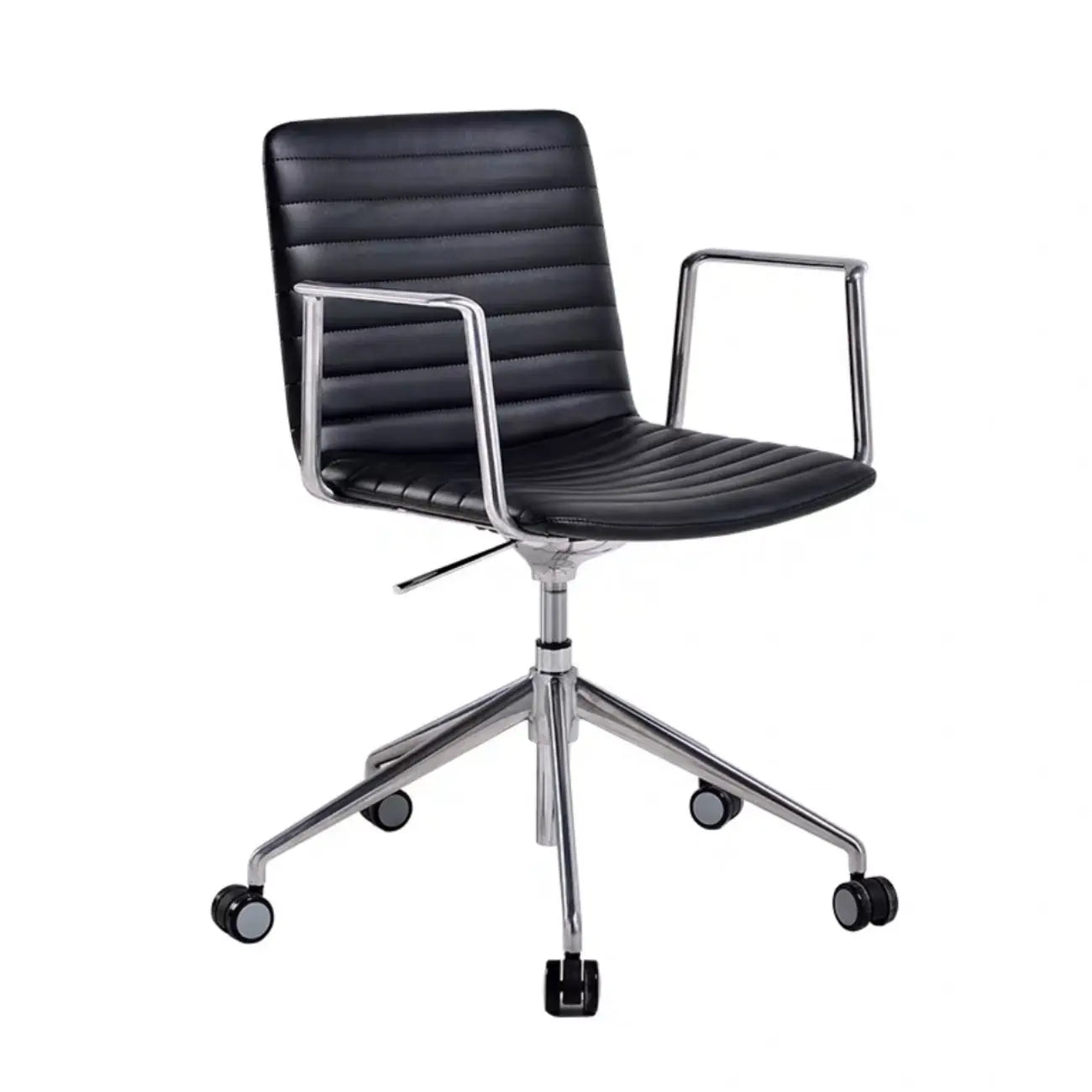 Chaise de bureau pivotante réglable en cuir noir et métal, moderne et élégante