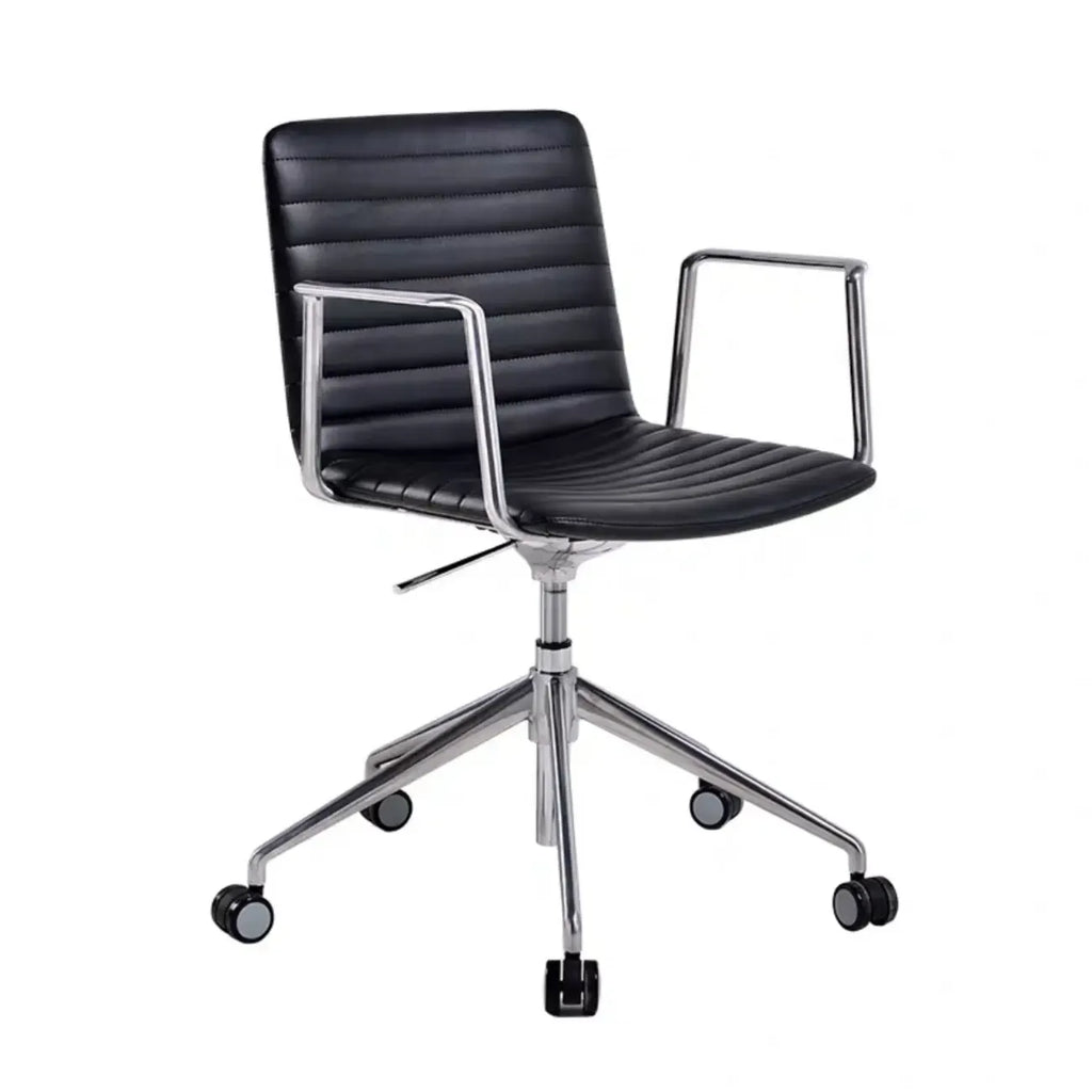 Chaise de bureau pivotante réglable en cuir noir et métal, moderne et élégante