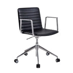 Chaise de bureau pivotante réglable en cuir noir et métal, moderne et élégante
