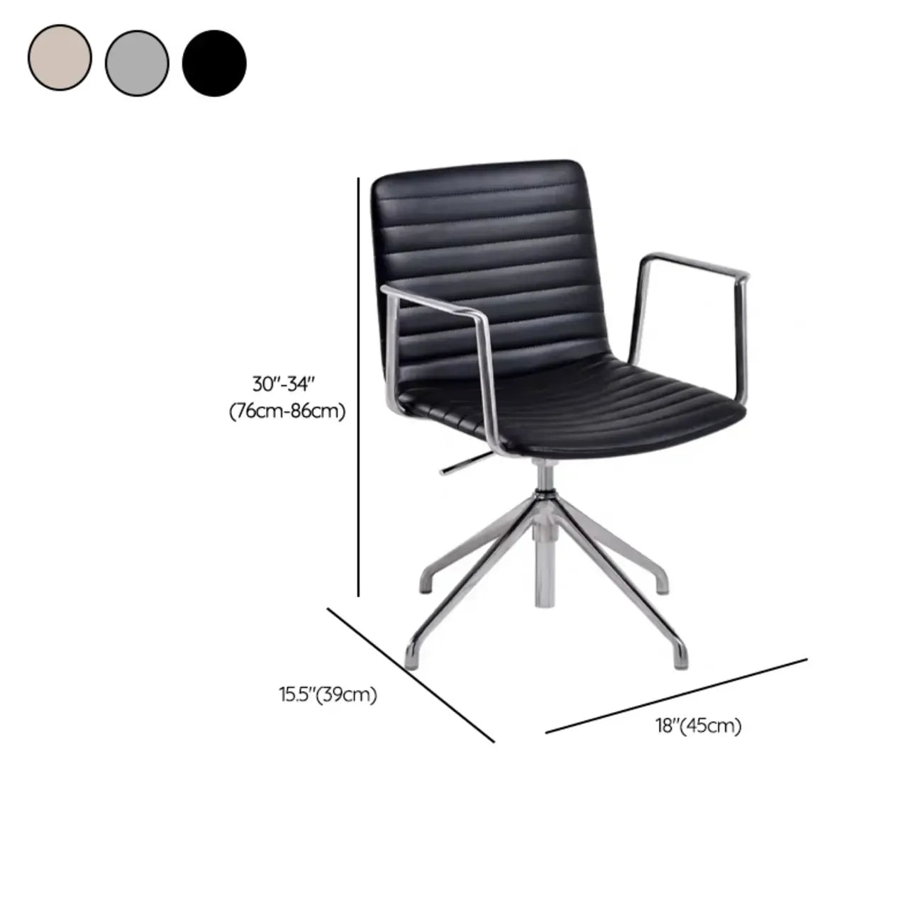 Chaise de bureau pivotante réglable en cuir noir et métal, moderne et élégante