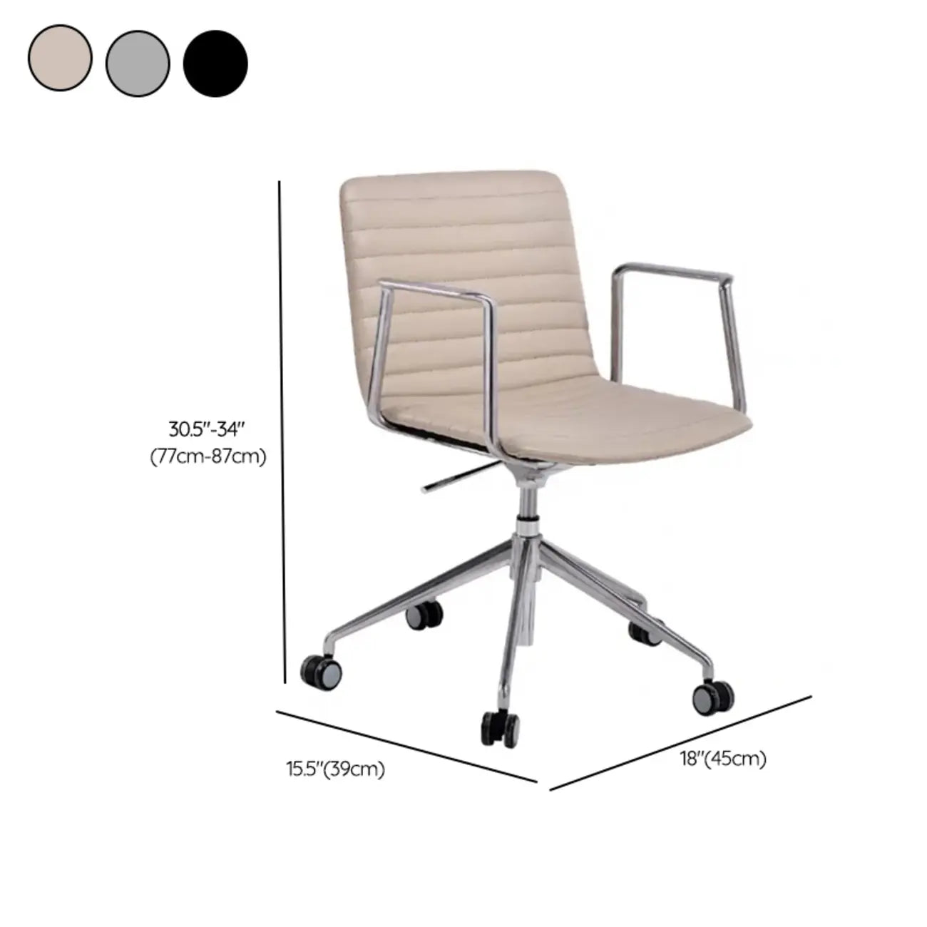 Chaise de bureau pivotante réglable en cuir noir et métal, moderne et élégante