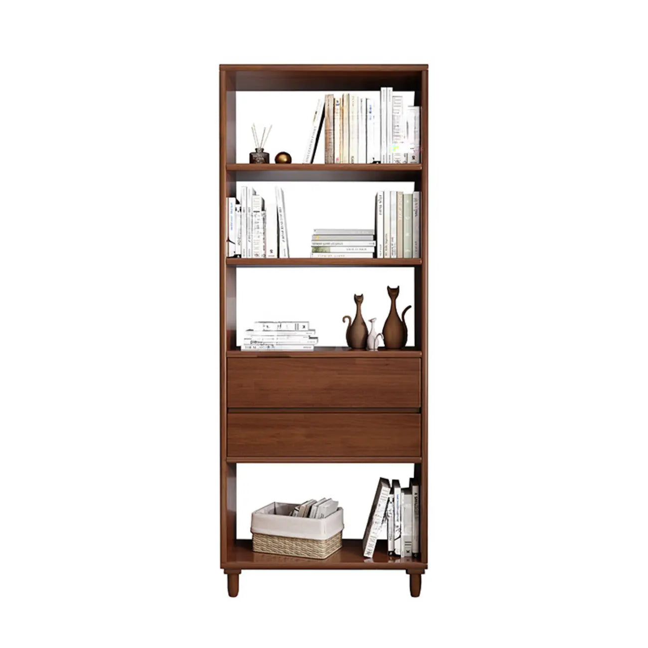 Libreria in legno da 170 cm versatile con 2 cassetti e schienale aperto