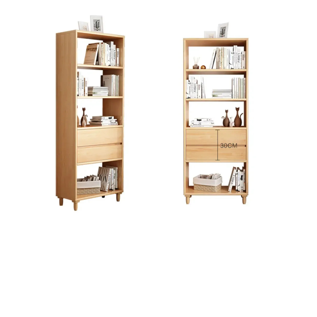 Libreria in legno da 170 cm versatile con 2 cassetti e schienale aperto