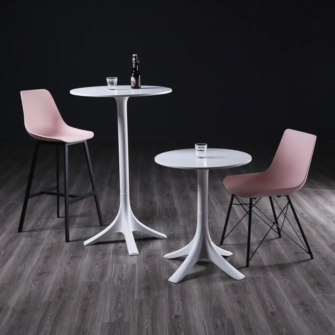 Tables de bar rondes blanches à plateau fixe en synthétique tendance