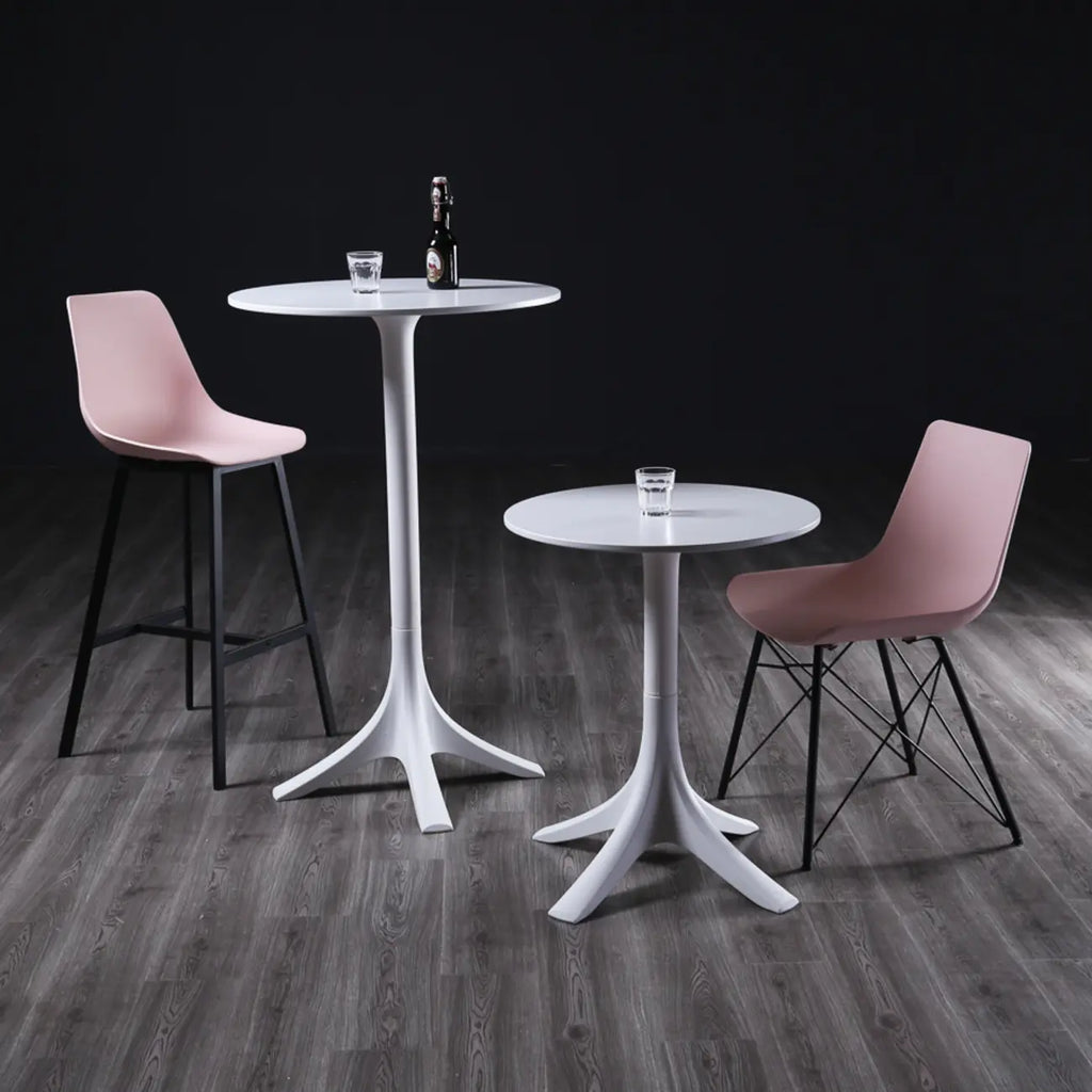 Tables de bar rondes blanches à plateau fixe en synthétique tendance