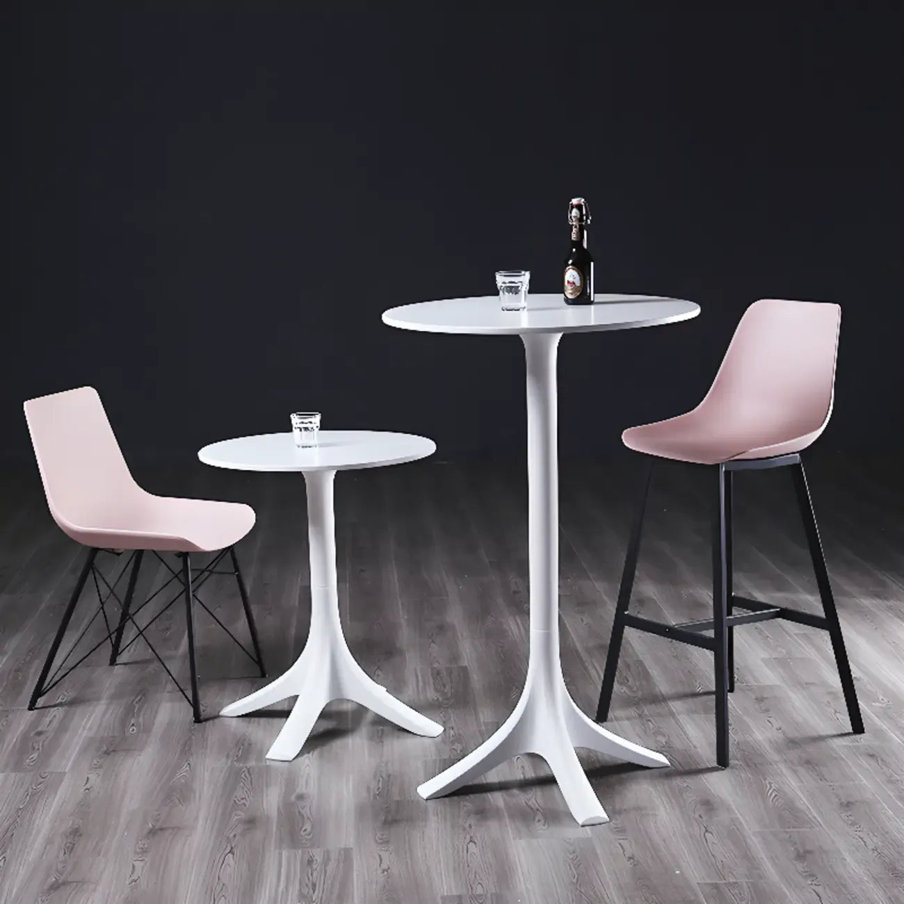 Tables de bar rondes blanches à plateau fixe en synthétique tendance