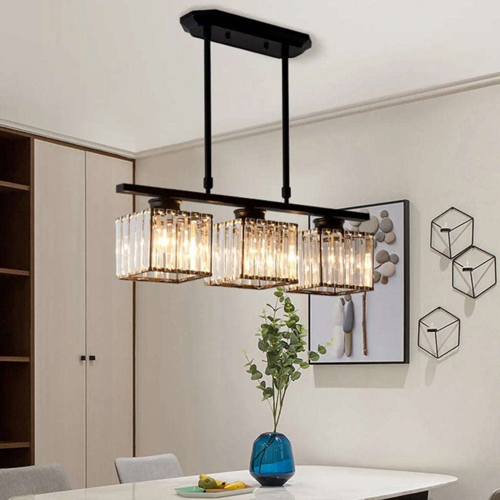 Lampadario a sospensione regolabile in metallo e cristallo con 3/4 luci per sala da pranzo