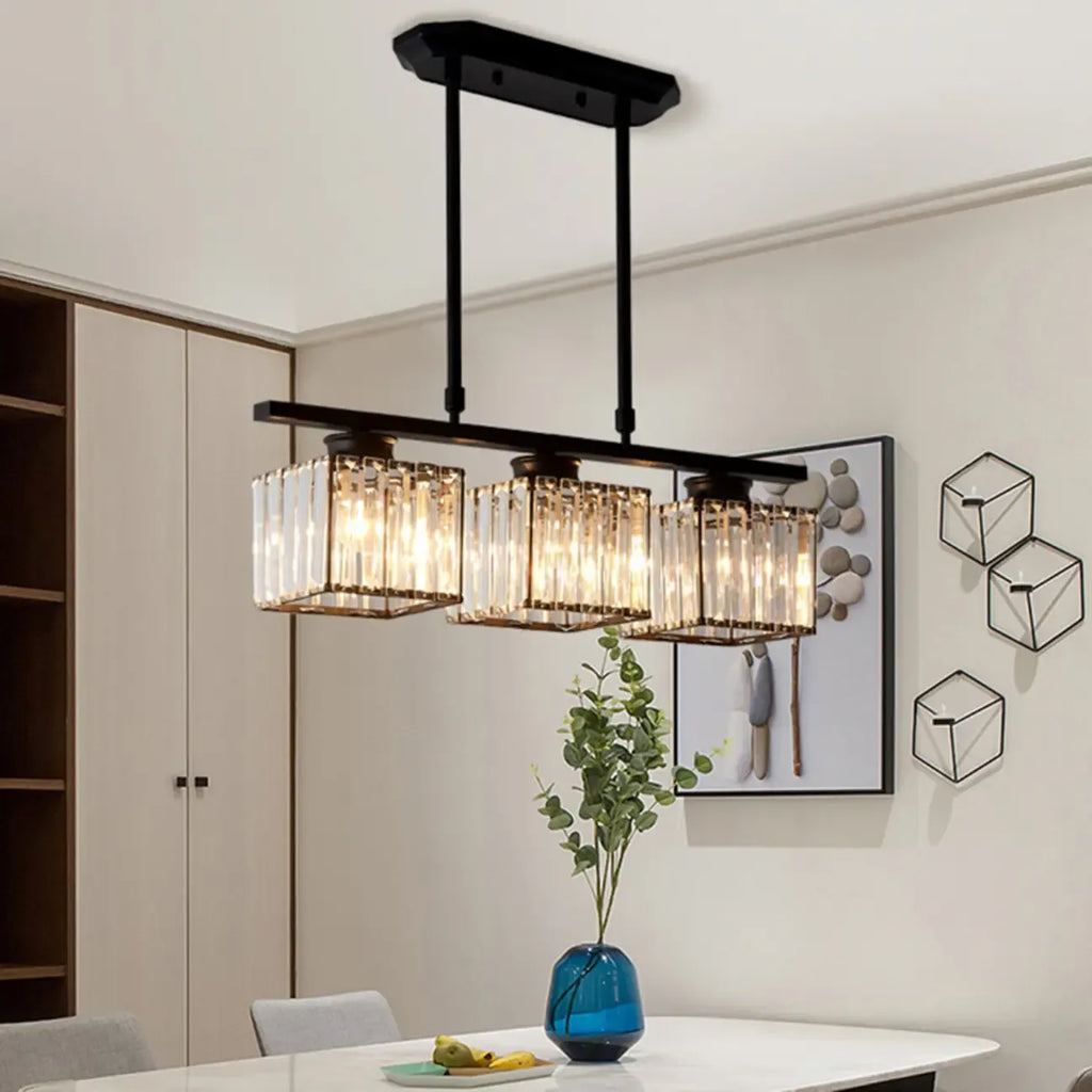 Lampadario a sospensione regolabile in metallo e cristallo con 3/4 luci per sala da pranzo