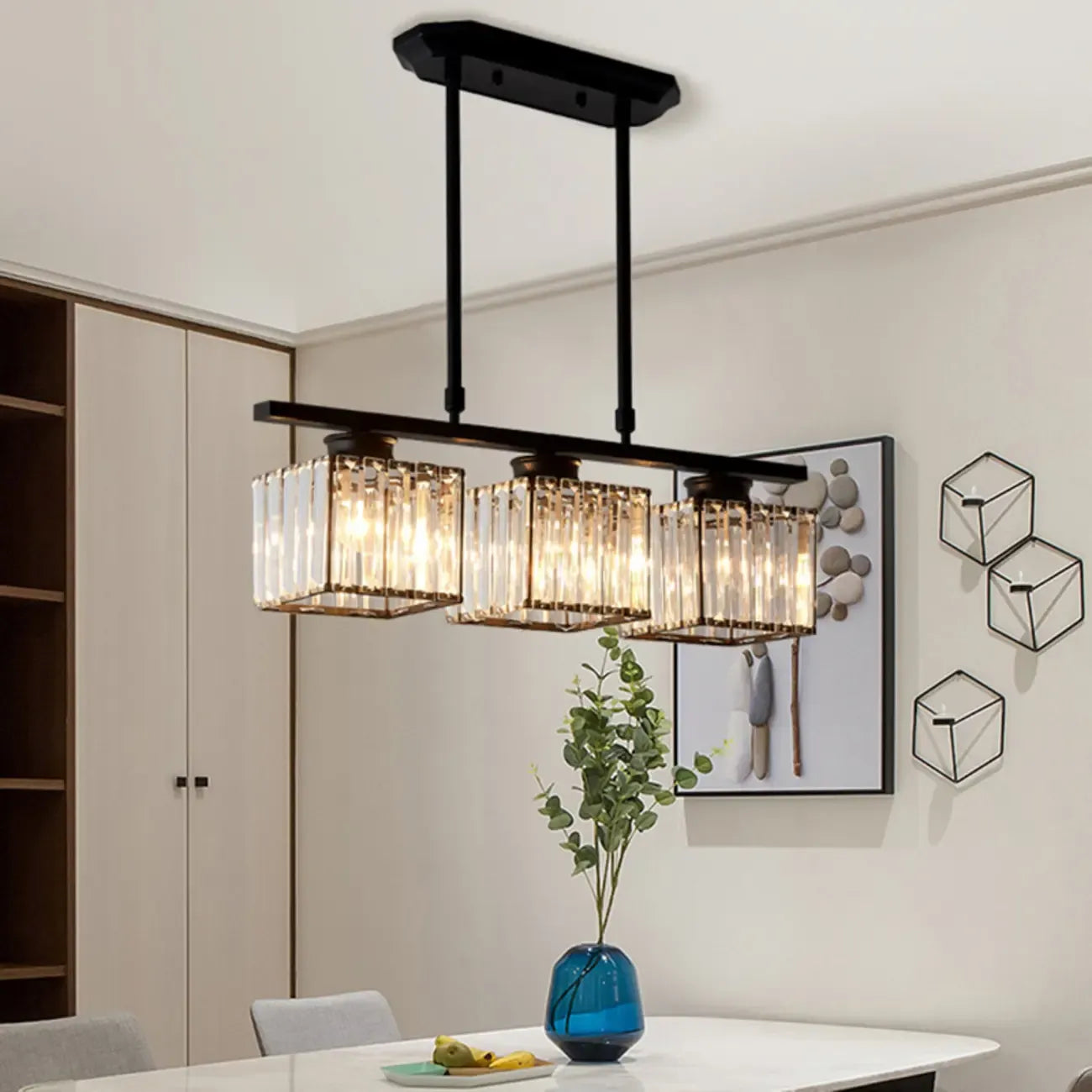 Lampadario a sospensione regolabile in metallo e cristallo con 3/4 luci per sala da pranzo