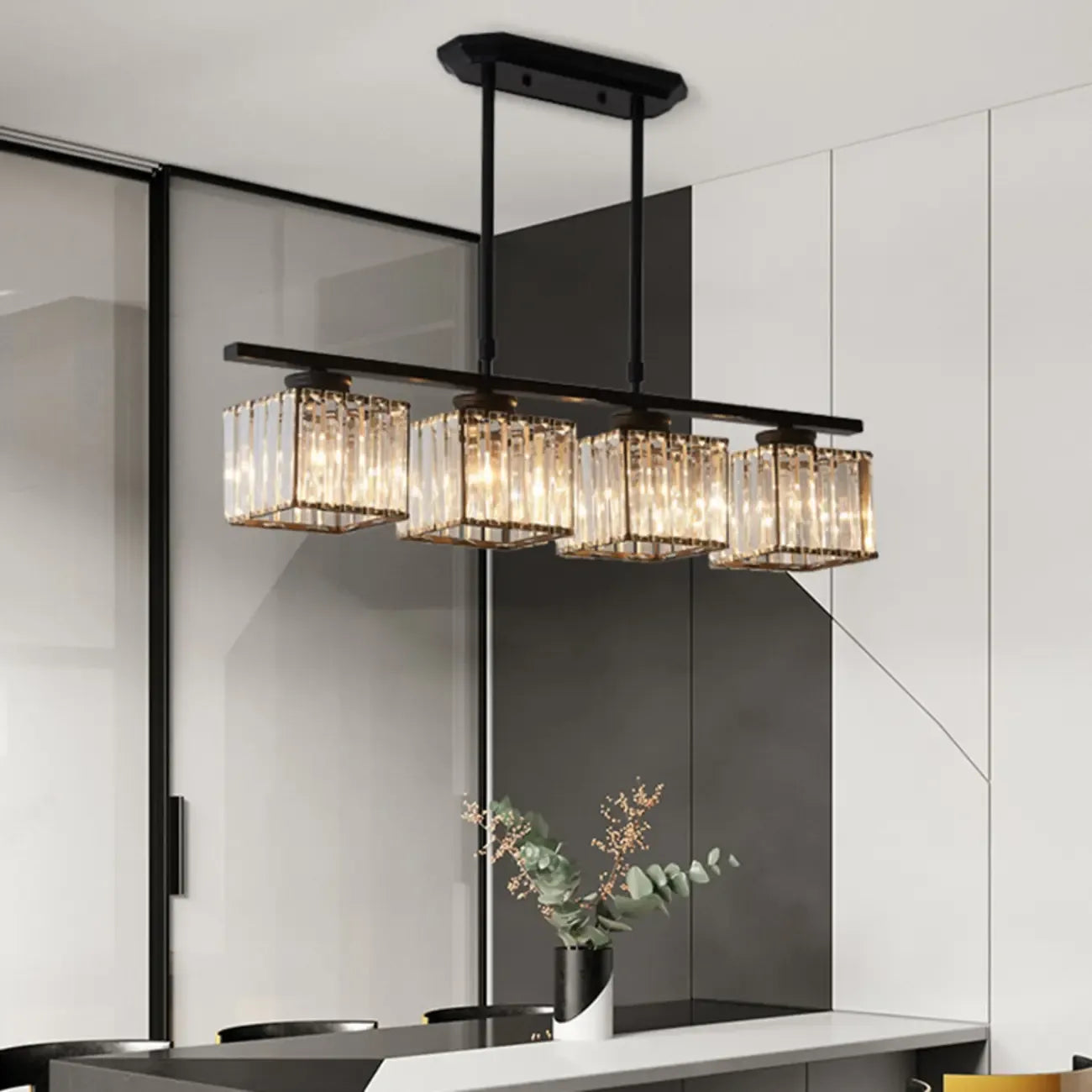 Lampadario a sospensione regolabile in metallo e cristallo con 3/4 luci per sala da pranzo