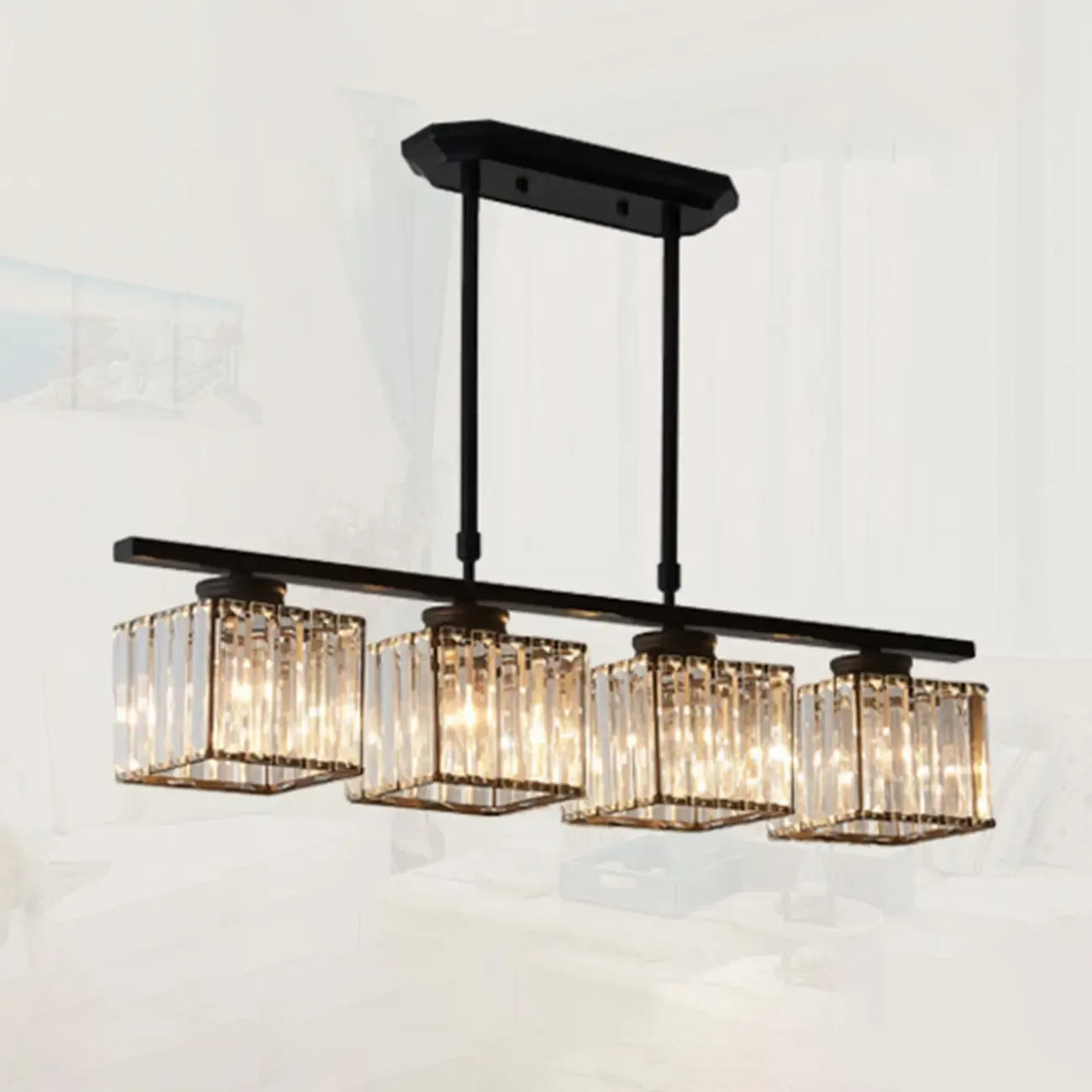 Lampadario a sospensione regolabile in metallo e cristallo con 3/4 luci per sala da pranzo