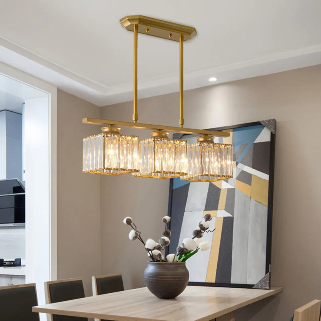 Lampadario a sospensione regolabile in metallo e cristallo con 3/4 luci per sala da pranzo