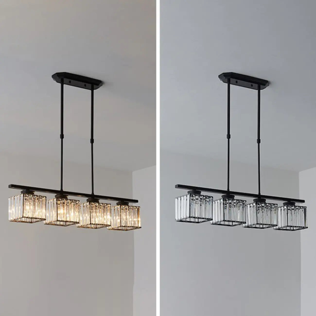 Lampadario a sospensione regolabile in metallo e cristallo con 3/4 luci per sala da pranzo