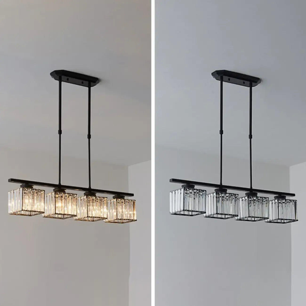 Lampadario a sospensione regolabile in metallo e cristallo con 3/4 luci per sala da pranzo