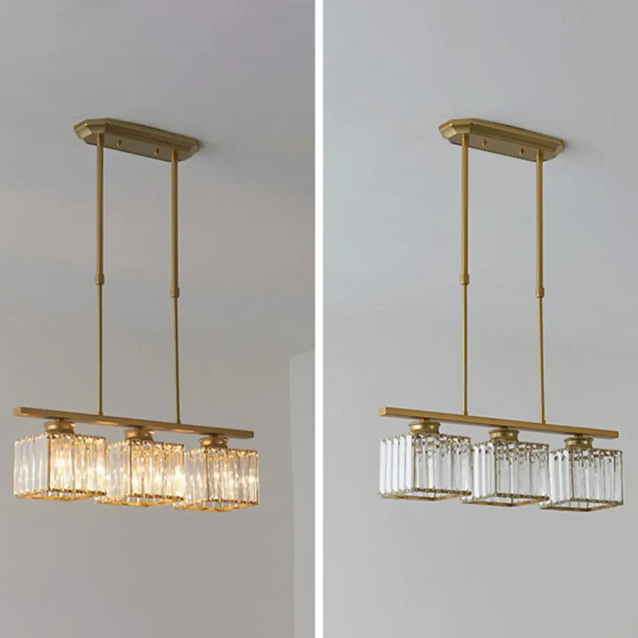 Lampadario a sospensione regolabile in metallo e cristallo con 3/4 luci per sala da pranzo