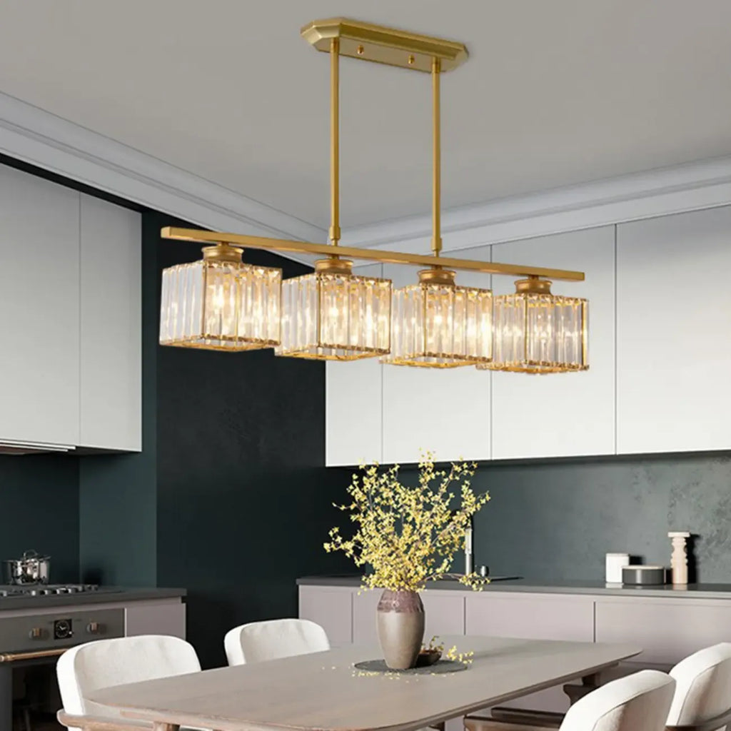 Lampadario a sospensione regolabile in metallo e cristallo con 3/4 luci per sala da pranzo