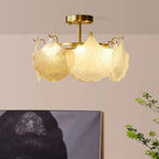 Plafonnier semi-encastré doré en forme de feuille de verre moderne