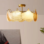 Plafonnier semi-encastré doré en forme de feuille de verre moderne