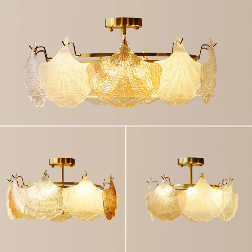 Plafonnier semi-encastré doré en forme de feuille de verre moderne