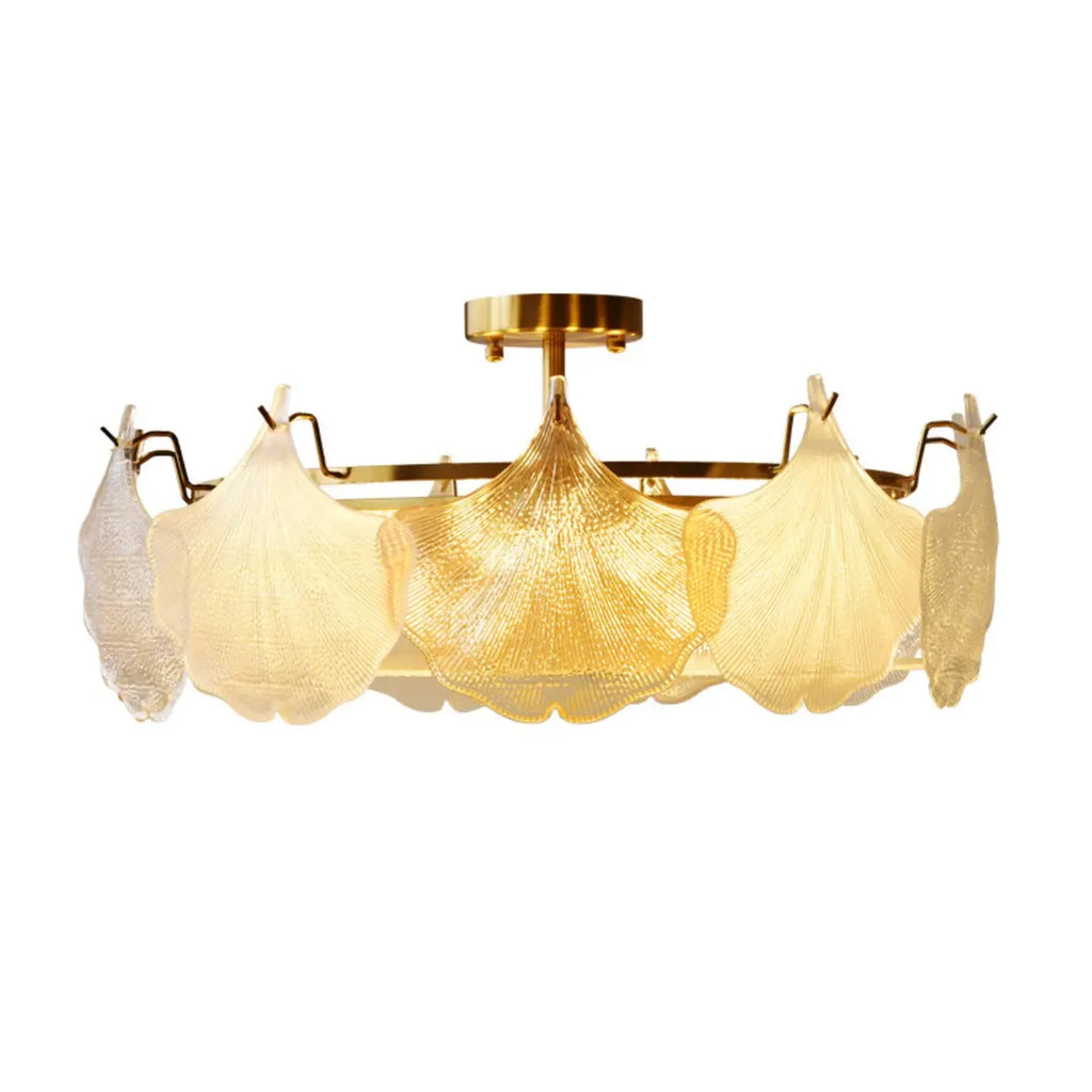 Plafonnier semi-encastré doré en forme de feuille de verre moderne