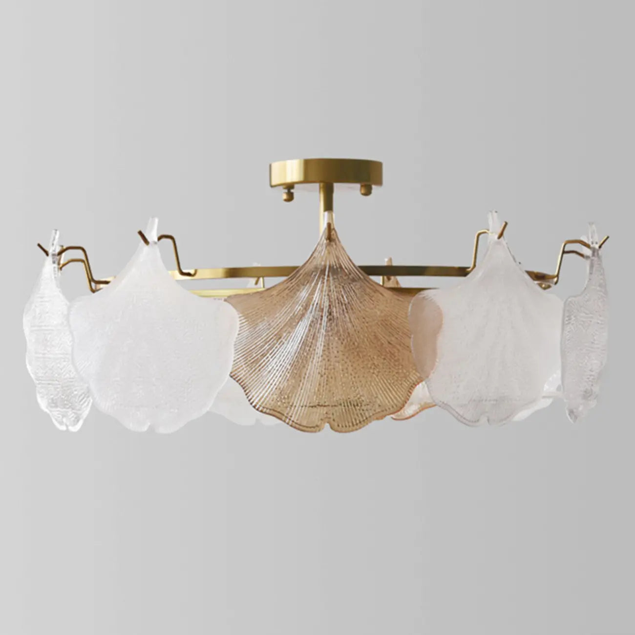 Plafonnier semi-encastré doré en forme de feuille de verre moderne