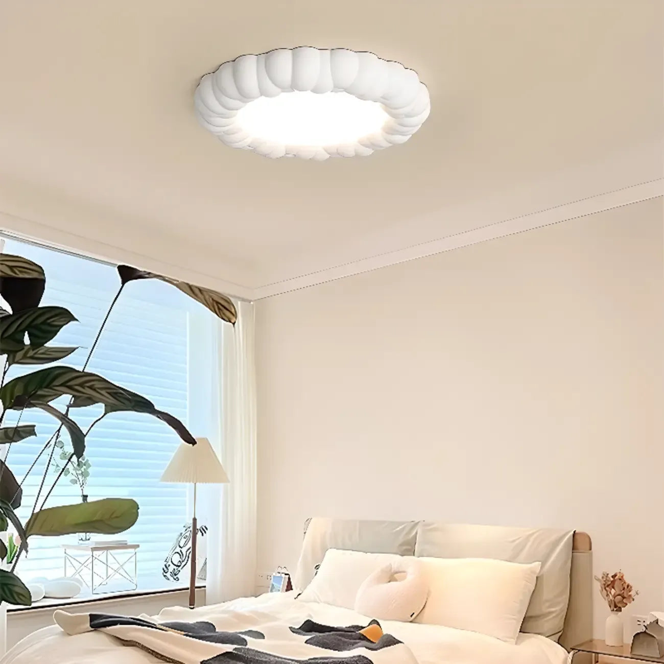 Plafoniera moderna rotonda a filo in resina da 19 pollici per l'arredamento della camera da letto