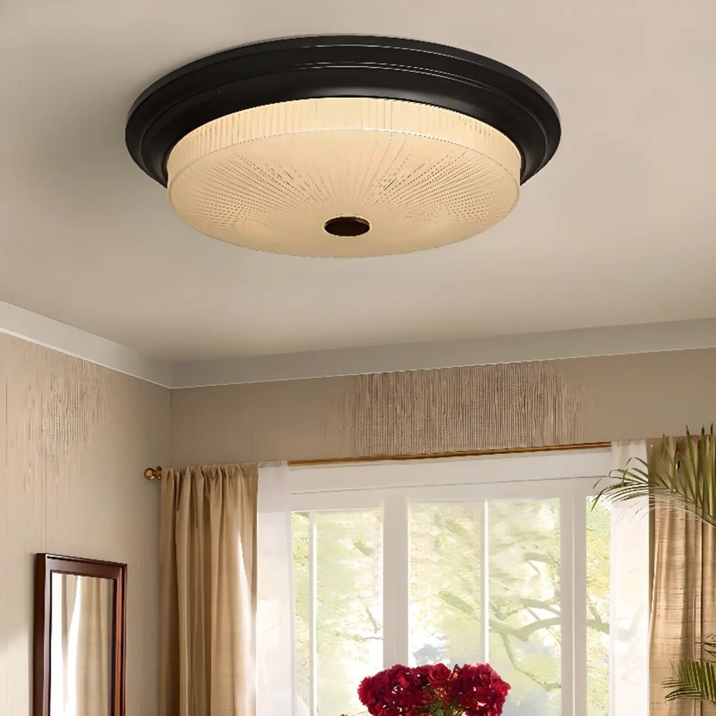Plafonnier LED rond classique en métal marron et verre encastré