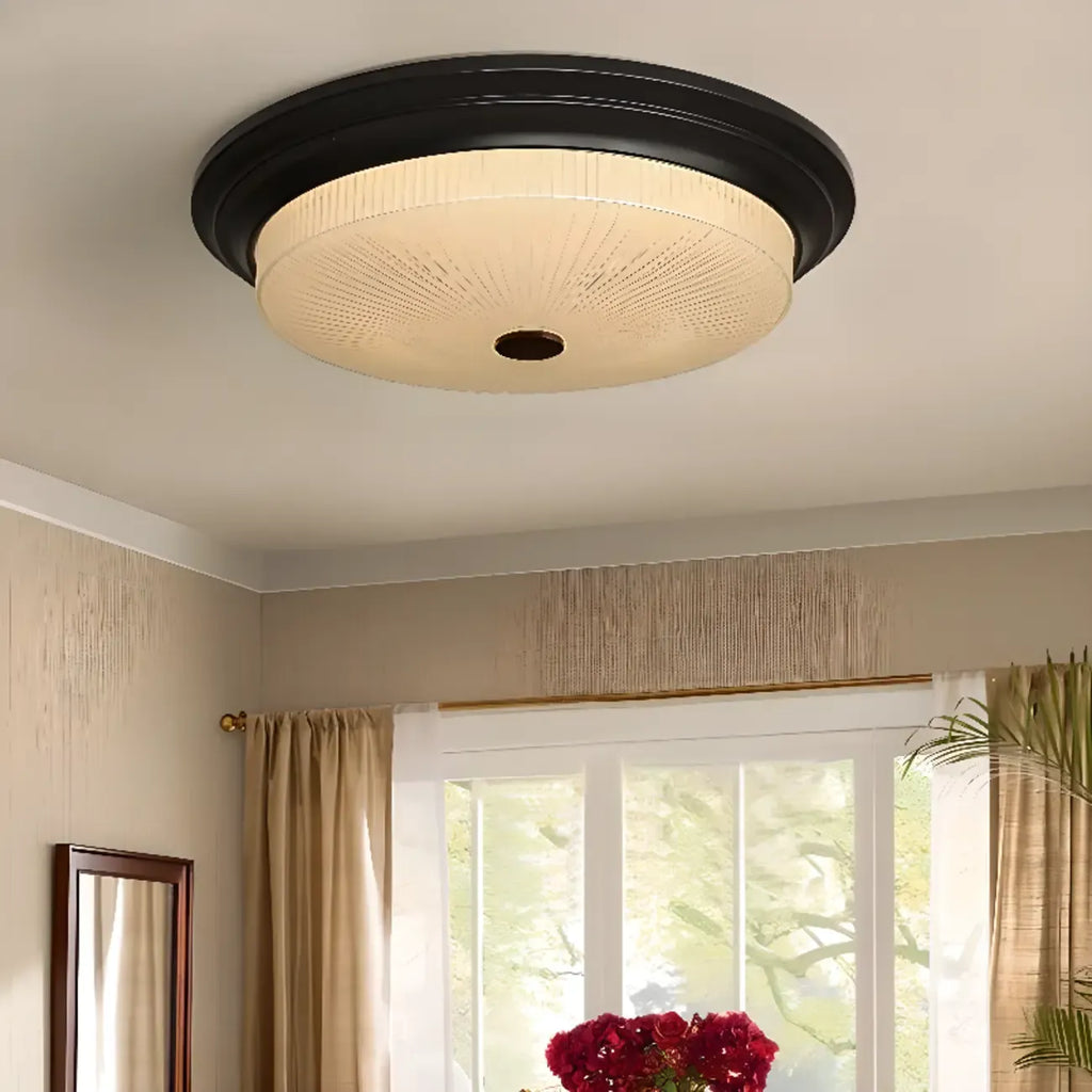 Plafonnier LED rond classique en métal marron et verre encastré