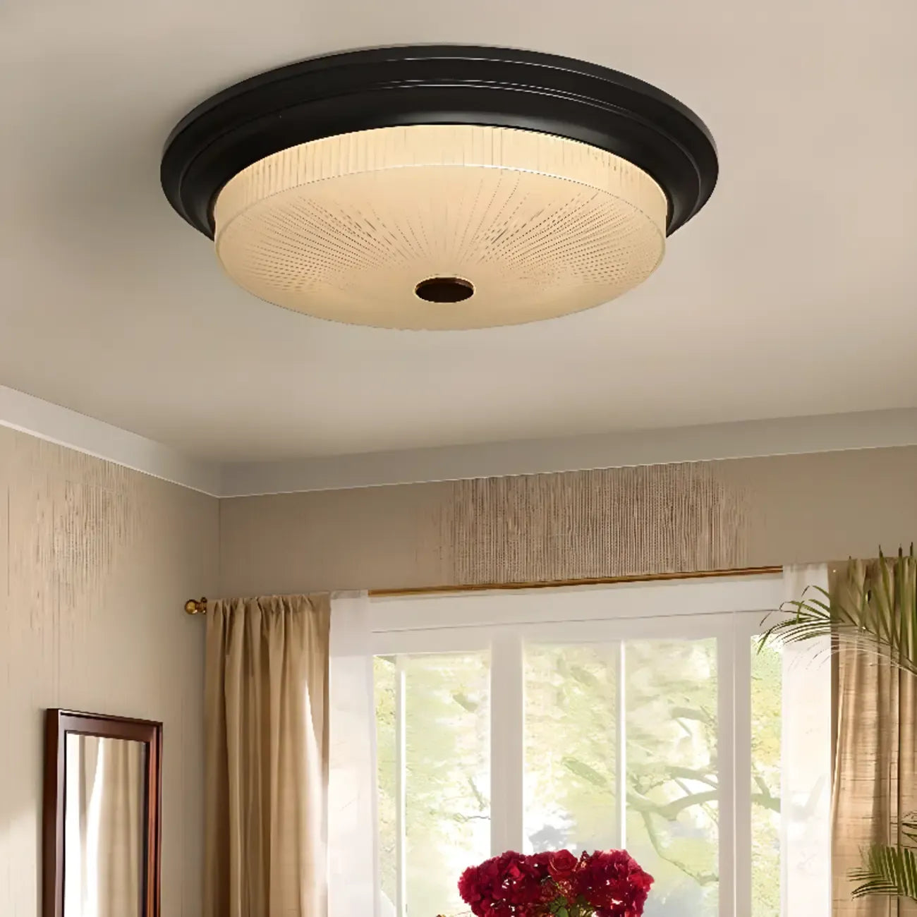 Plafonnier LED rond classique en métal marron et verre encastré