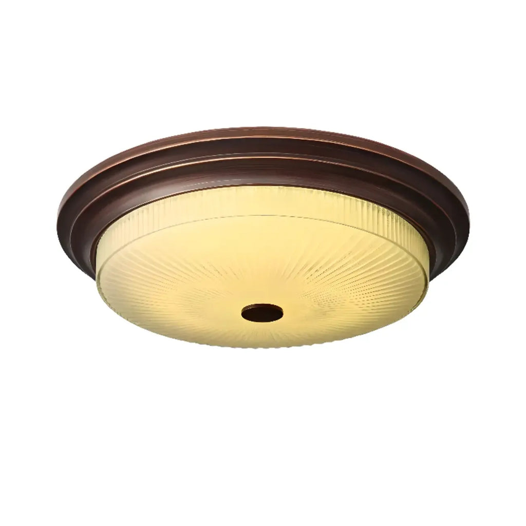 Plafonnier LED rond classique en métal marron et verre encastré