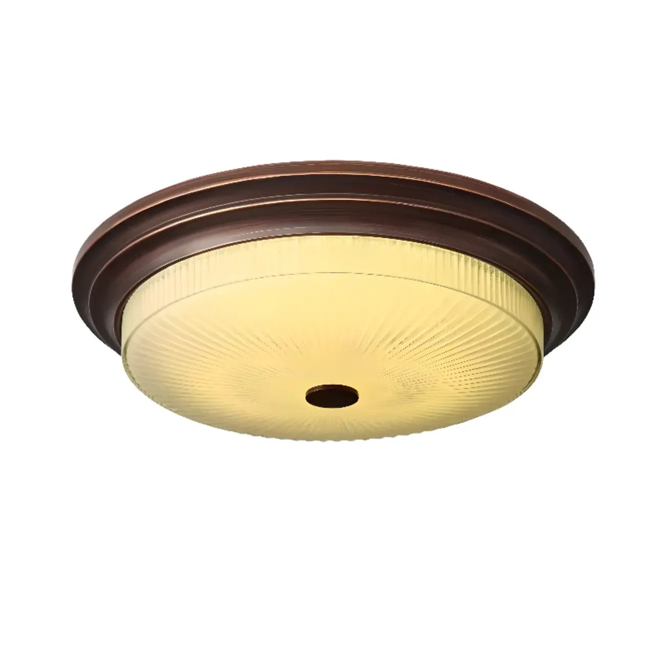 Plafonnier LED rond classique en métal marron et verre encastré