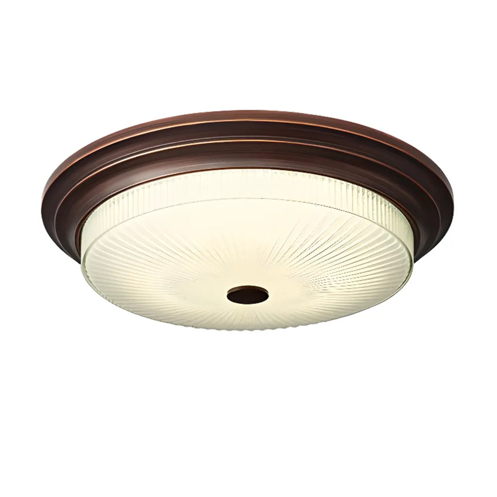 Plafonnier LED rond classique en métal marron et verre encastré