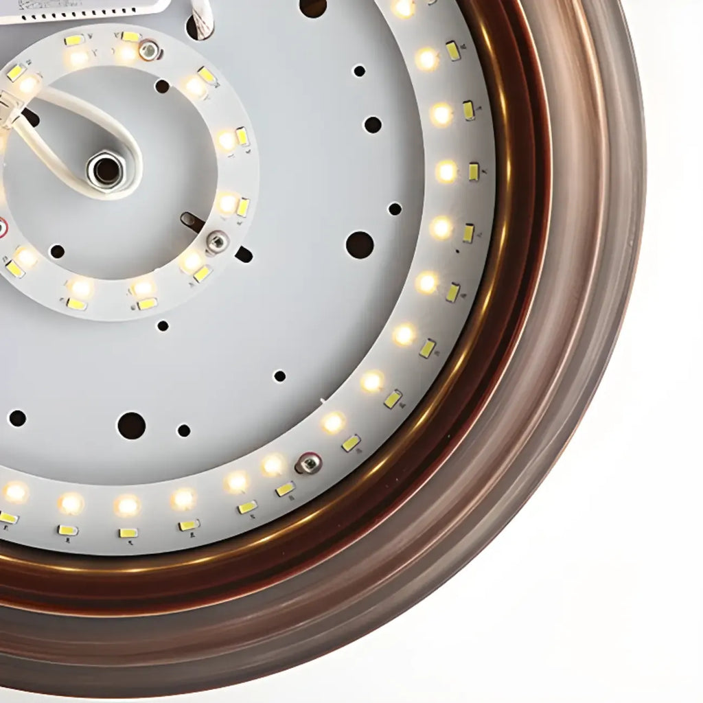 Plafonnier LED rond classique en métal marron et verre encastré